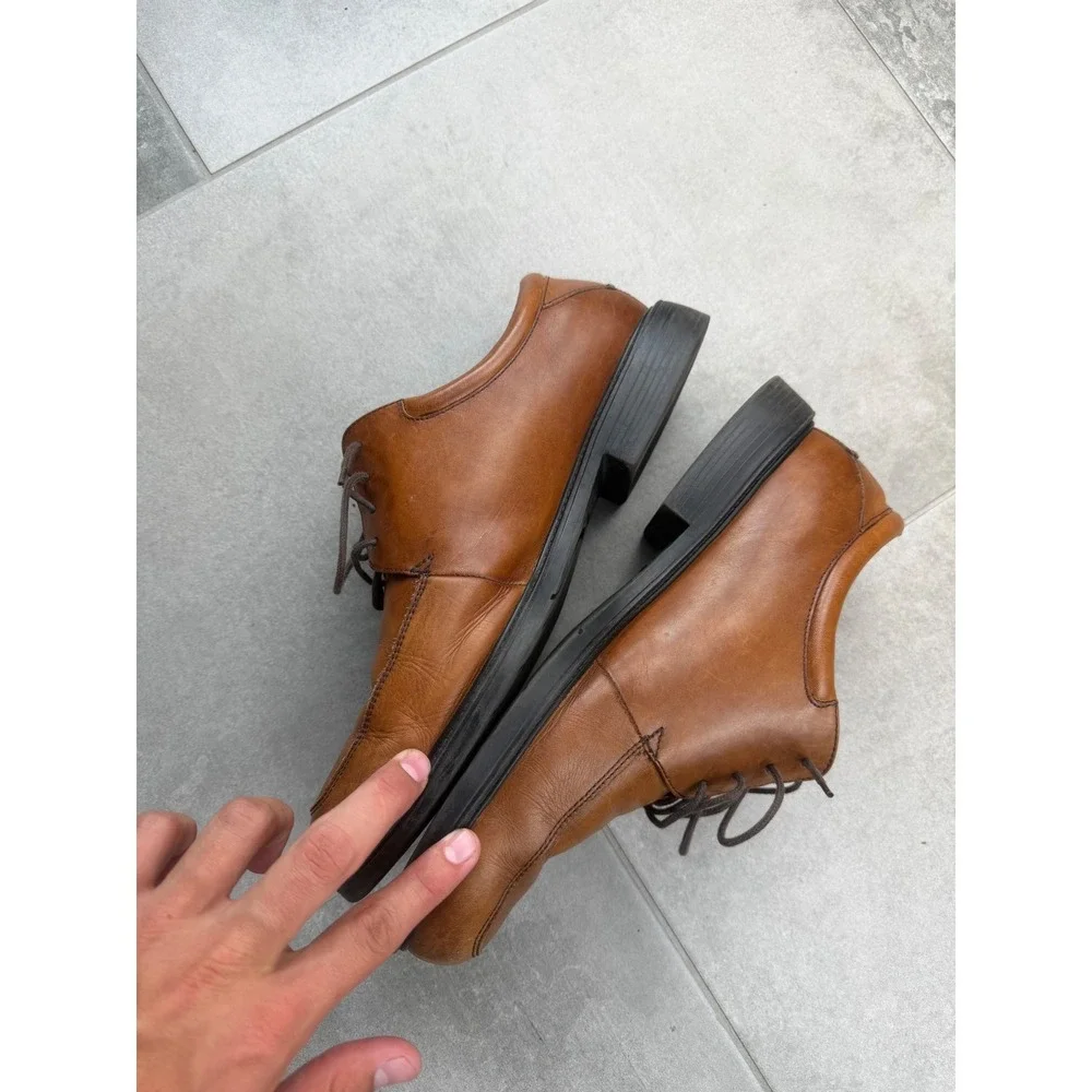 Vintage Nunn Bush Men 10W Tan Brown Leather Bicycle Toe Comfort Gel Oxford Shoes